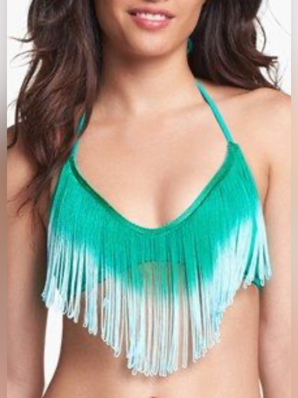 The bikini lab Fringe Halter Bikini Top - Teal Ombre